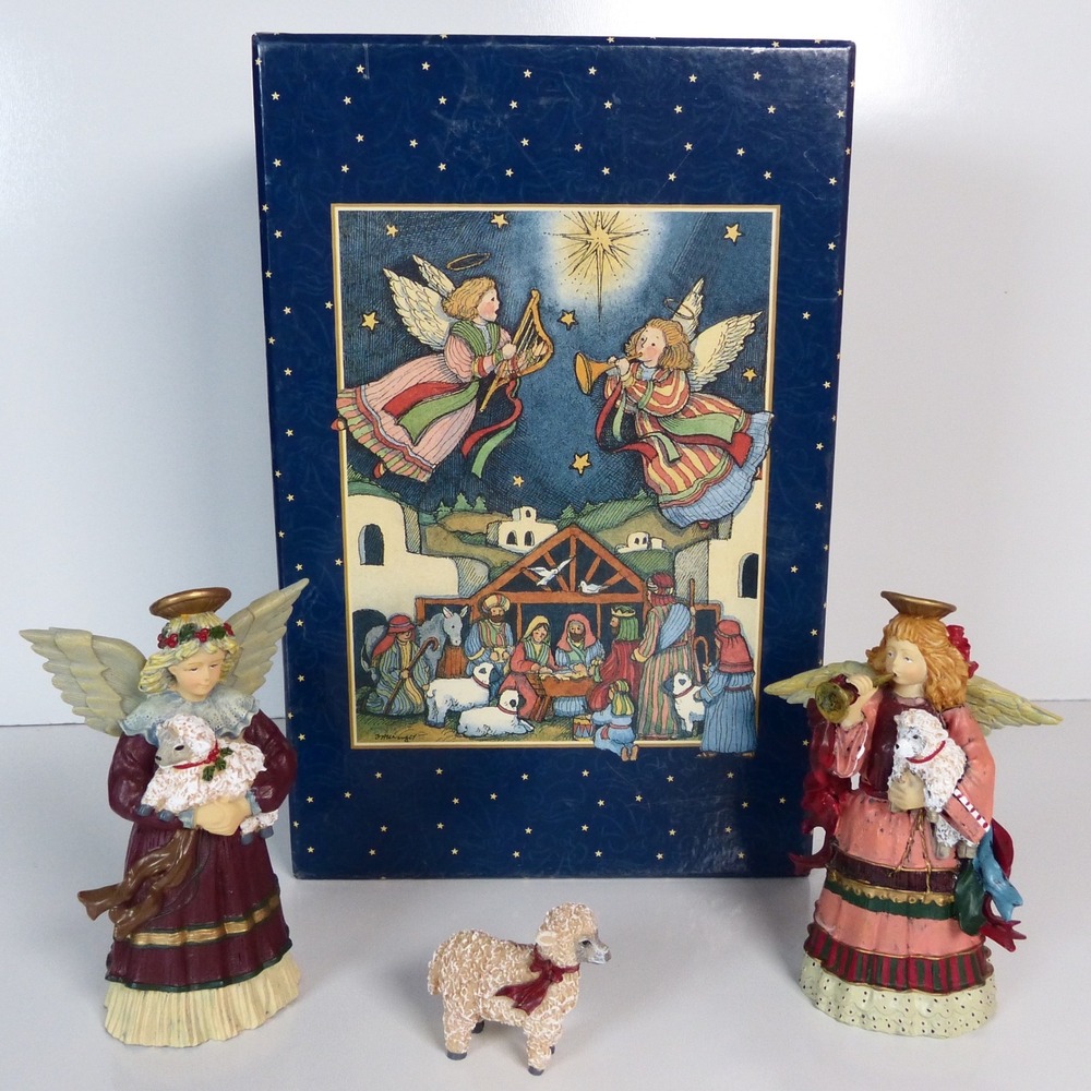 Susan Winget Noel Angels Lamb 1998 Figurine Set & Box 3pc Nativities Lang wise